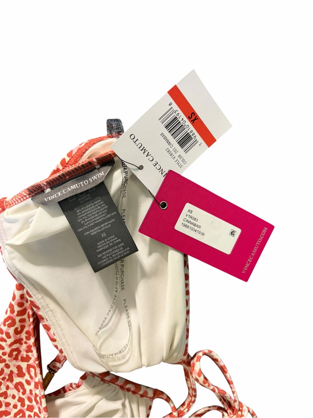 NWT Vince Camuto Cinnabar Bandeau Bikini Top XS Coral Leopard Print Halter Swim - Picture 4 of 5